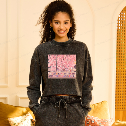 Pagewings Cozy Reading Washed Crop Sweatshirt
