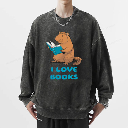 Pagewings Capybara Loving Books Classic T-Shirt Unisex Washed Sweatshirt