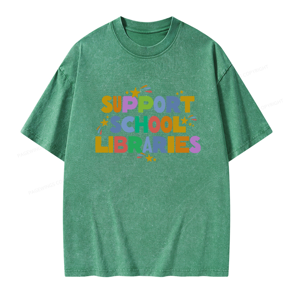 Pagewings Support School Libraries Unisex Washed T-shirt