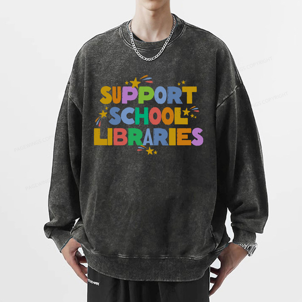 Pagewings Support School Libraries Unisex Washed Sweatshirt