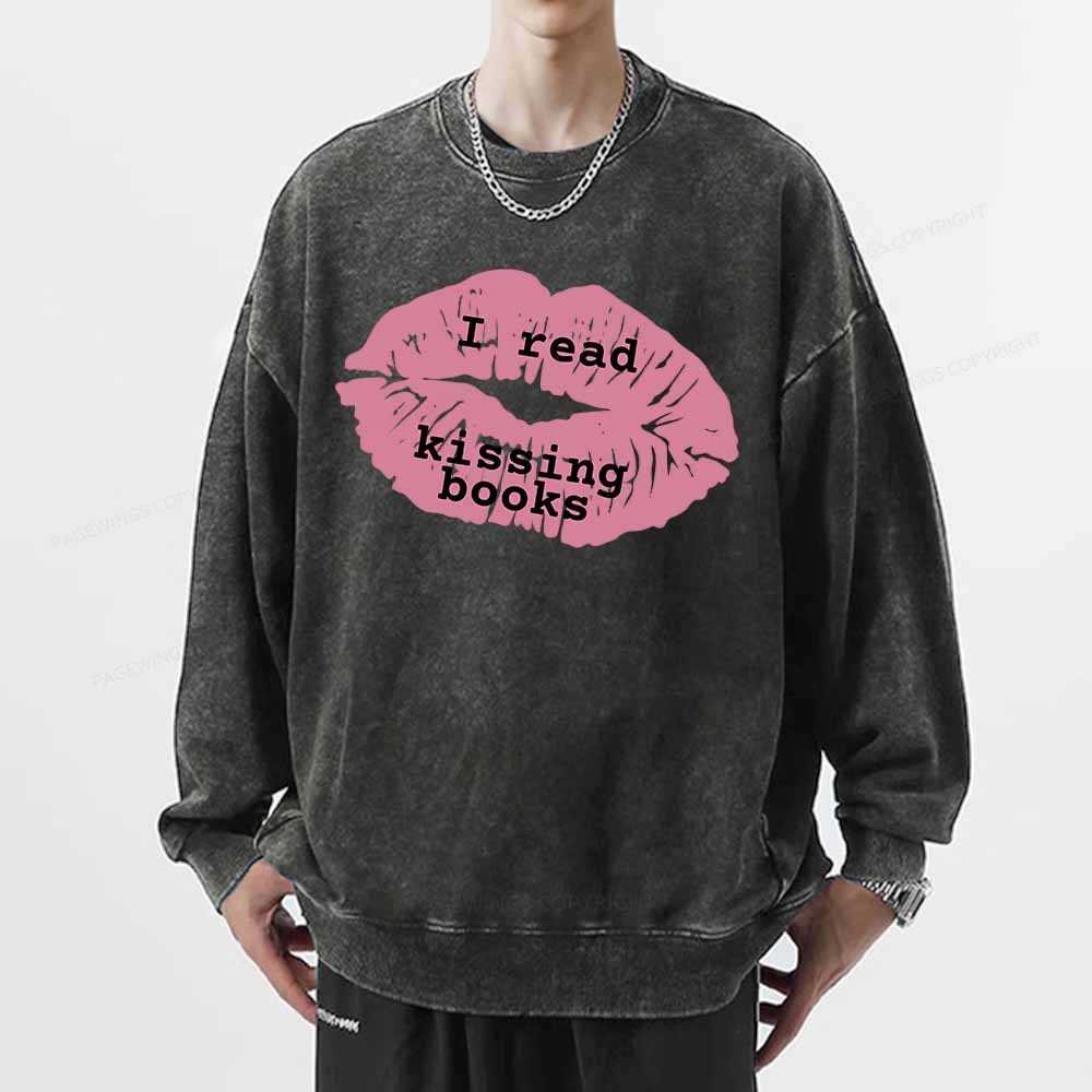 Pagewings I read kissing books Unisex Washed Sweatshirt