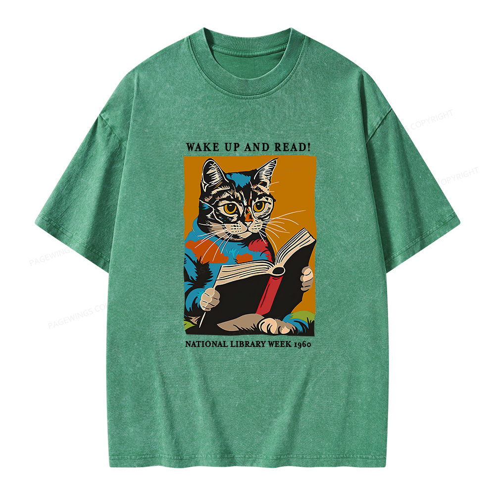 Pagewings Cat Reading Poster Unisex Washed T-shirt