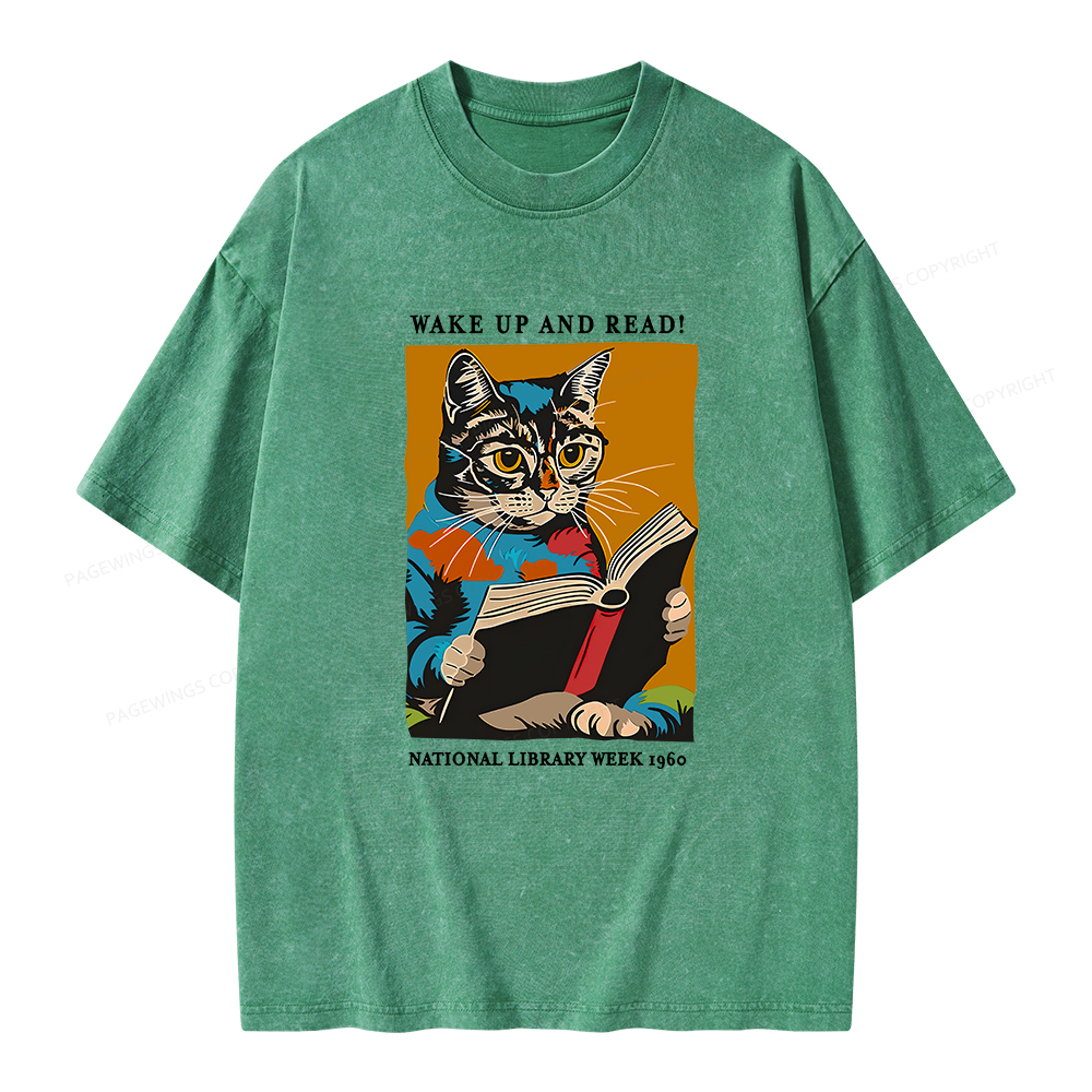 Pagewings Cat Reading Poster Unisex Washed T-shirt