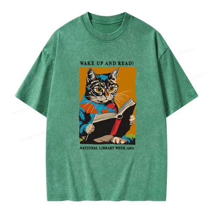Pagewings Cat Reading Poster Unisex Washed T-shirt