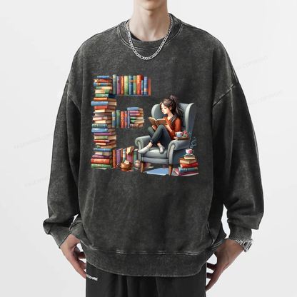 Pagewings Books You Want To Read Form An "E" Unisex Washed Sweatshirt