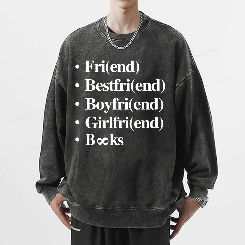 Pagewings Friends Love And Books Matter Unisex Washed Sweatshirt
