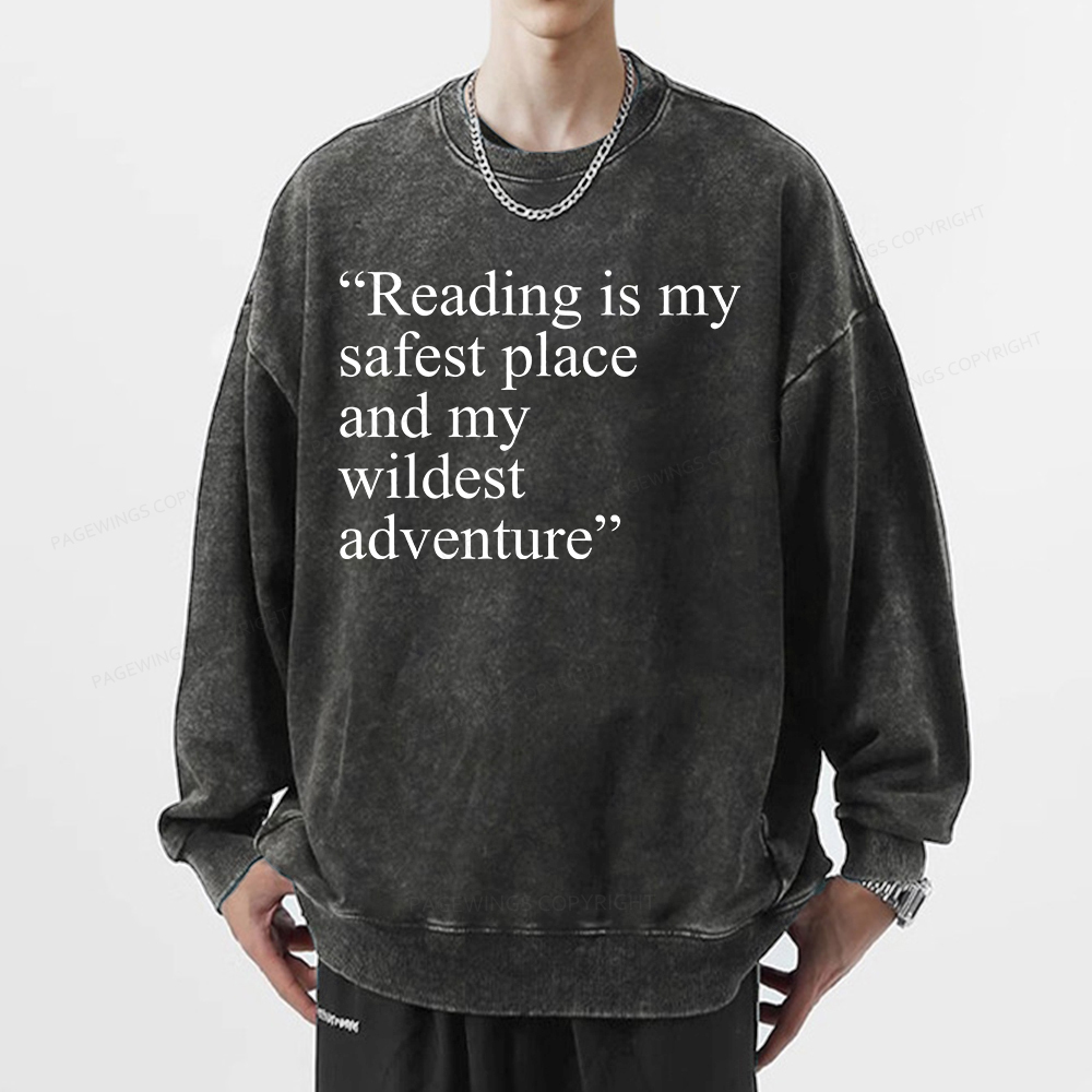  Pagewings Reading Is My Safest Place Unisex Washed Sweatshirt