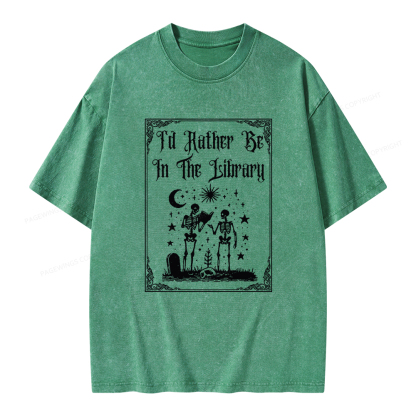 Pagewings I d Rather Be In The Library Unisex Washed T-shirt