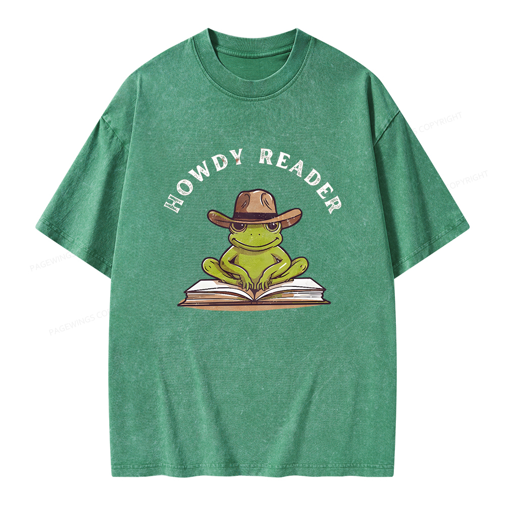 Pagewings Howdy Reader Frog Unisex Washed T-shirt
