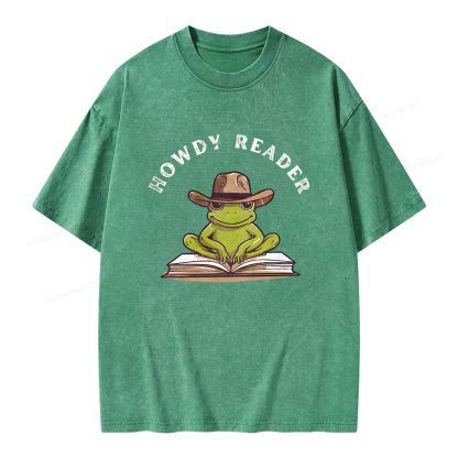 Pagewings Howdy Reader Frog Unisex Washed T-shirt