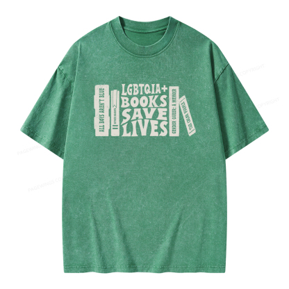 Pagewings LGBTQIA Books Save Lives Unisex Washed T-shirt