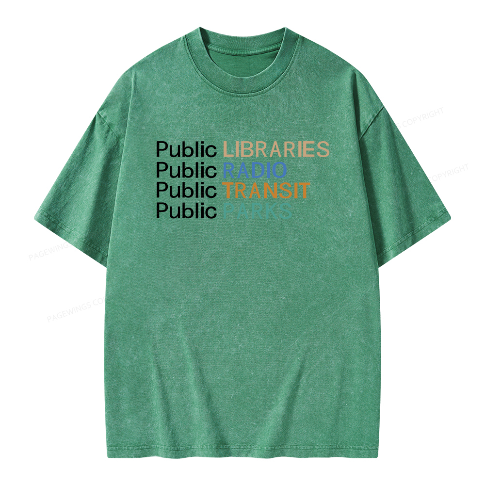 Pagewings Public Libraries Radio Transit Parks Unisex Washed T-shirt