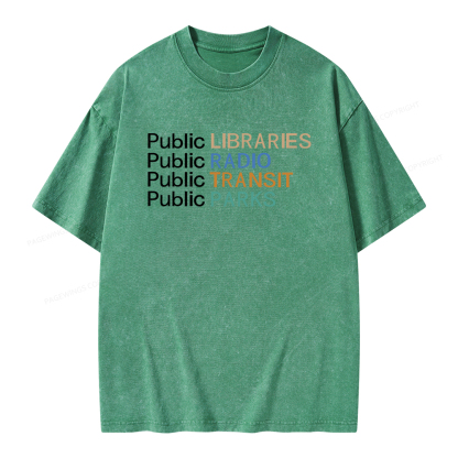 Pagewings Public Libraries Radio Transit Parks Unisex Washed T-shirt