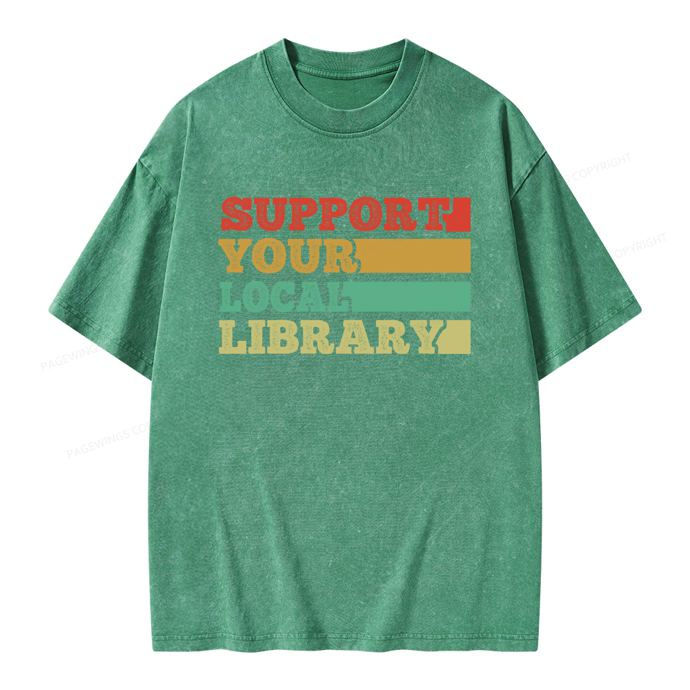 Pagewings Support Your Local Library Unisex Washed T-shirt