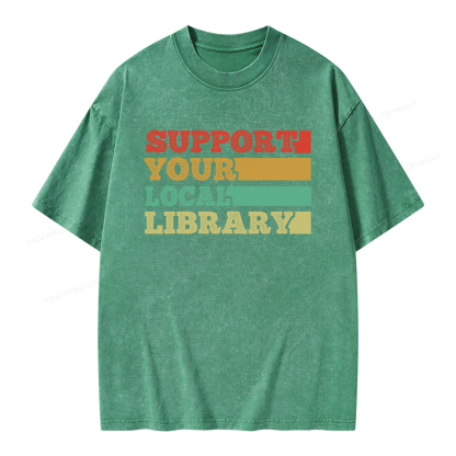 Pagewings Support Your Local Library Unisex Washed T-shirt