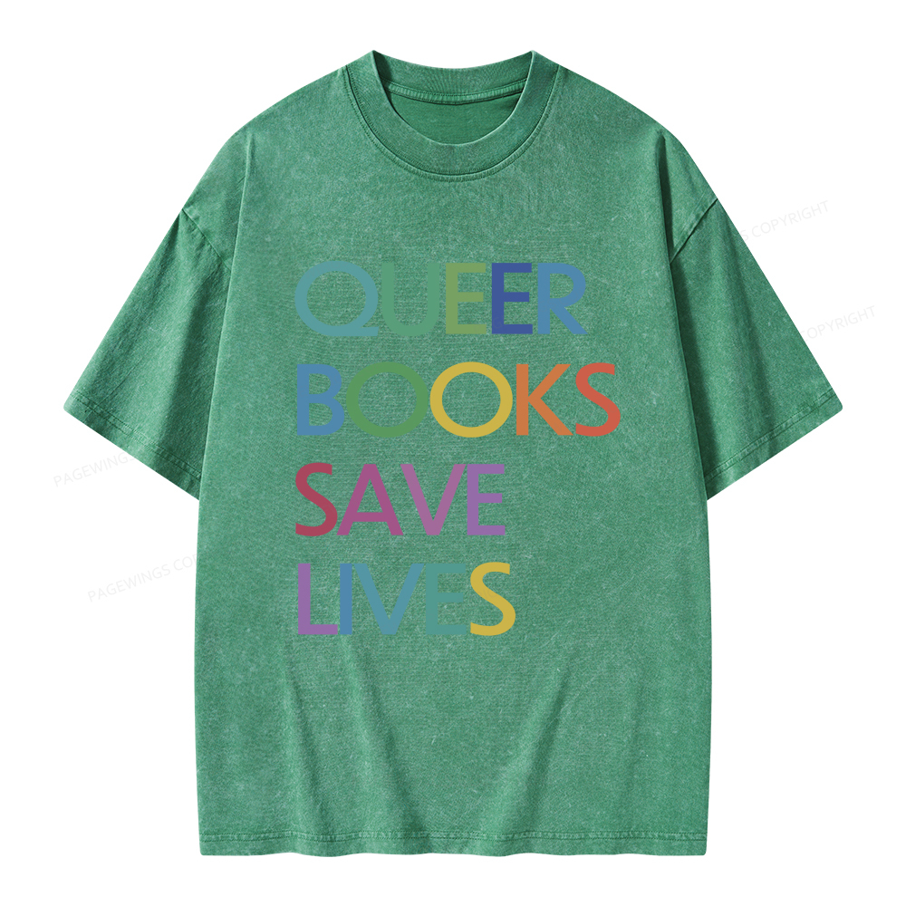 Pagewings Queer Books Save Lives Unisex Washed T-shirt