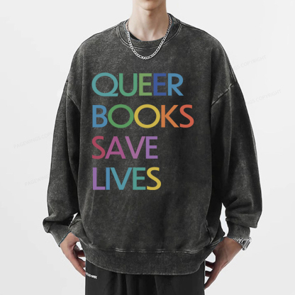 Pagewings Queer Books Save Lives Unisex Washed Sweatshirt