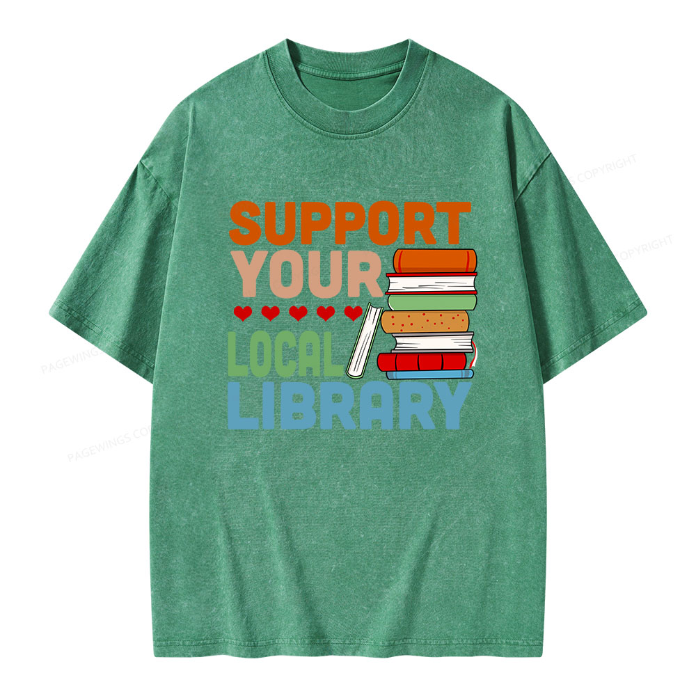 Pagewings Support Your Local Library Unisex Washed T-shirt