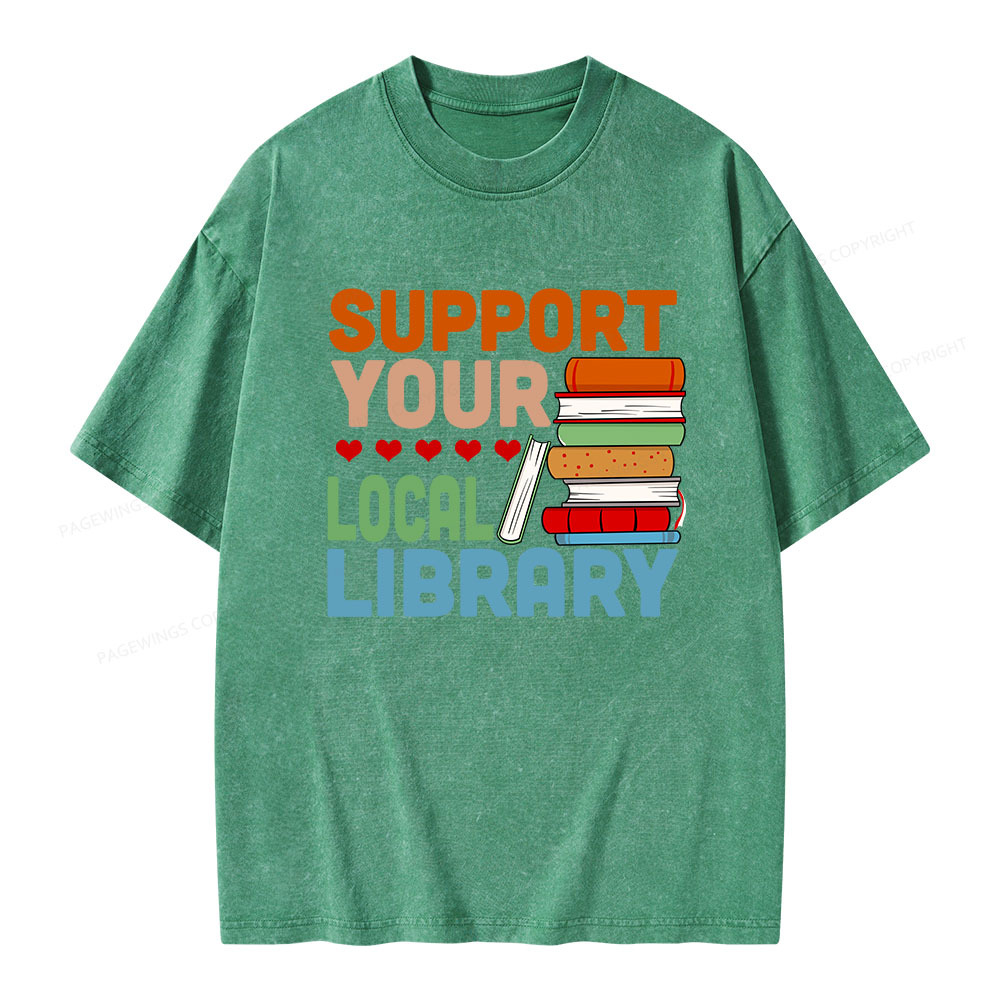Pagewings Support Your Local Library Unisex Washed T-shirt
