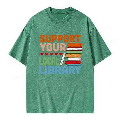 Pagewings Support Your Local Library Unisex Washed T-shirt
