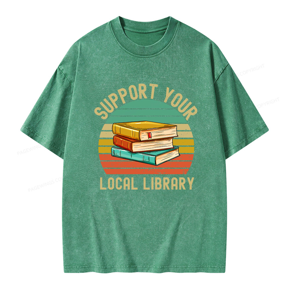 Pagewings Support Your Local Library  Unisex Washed T-shirt