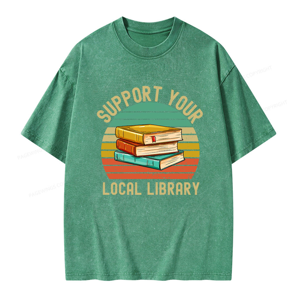 Pagewings Support Your Local Library  Unisex Washed T-shirt