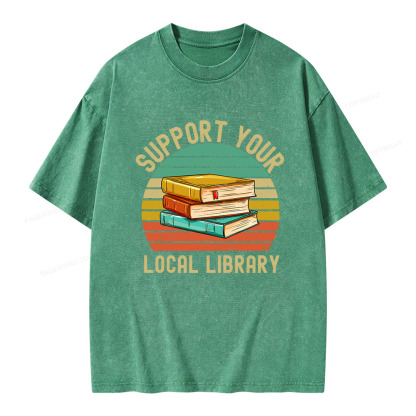 Pagewings Support Your Local Library  Unisex Washed T-shirt