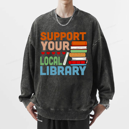 Pagewings Support Your Local Library Unisex Washed Sweatshirt
