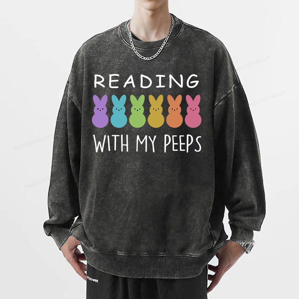 Pagewings Reading With My Peeps Unisex Washed Sweatshirt