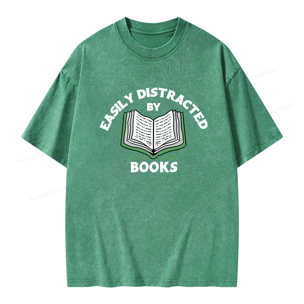 Pagewings Easily Distracted By Books  Unisex Washed T-shirt