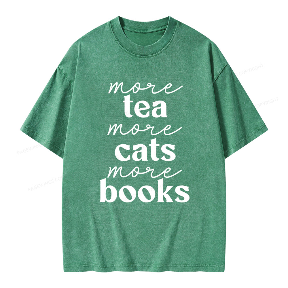 Pagewings More Tea More Cats More Books Unisex Washed T-shirt