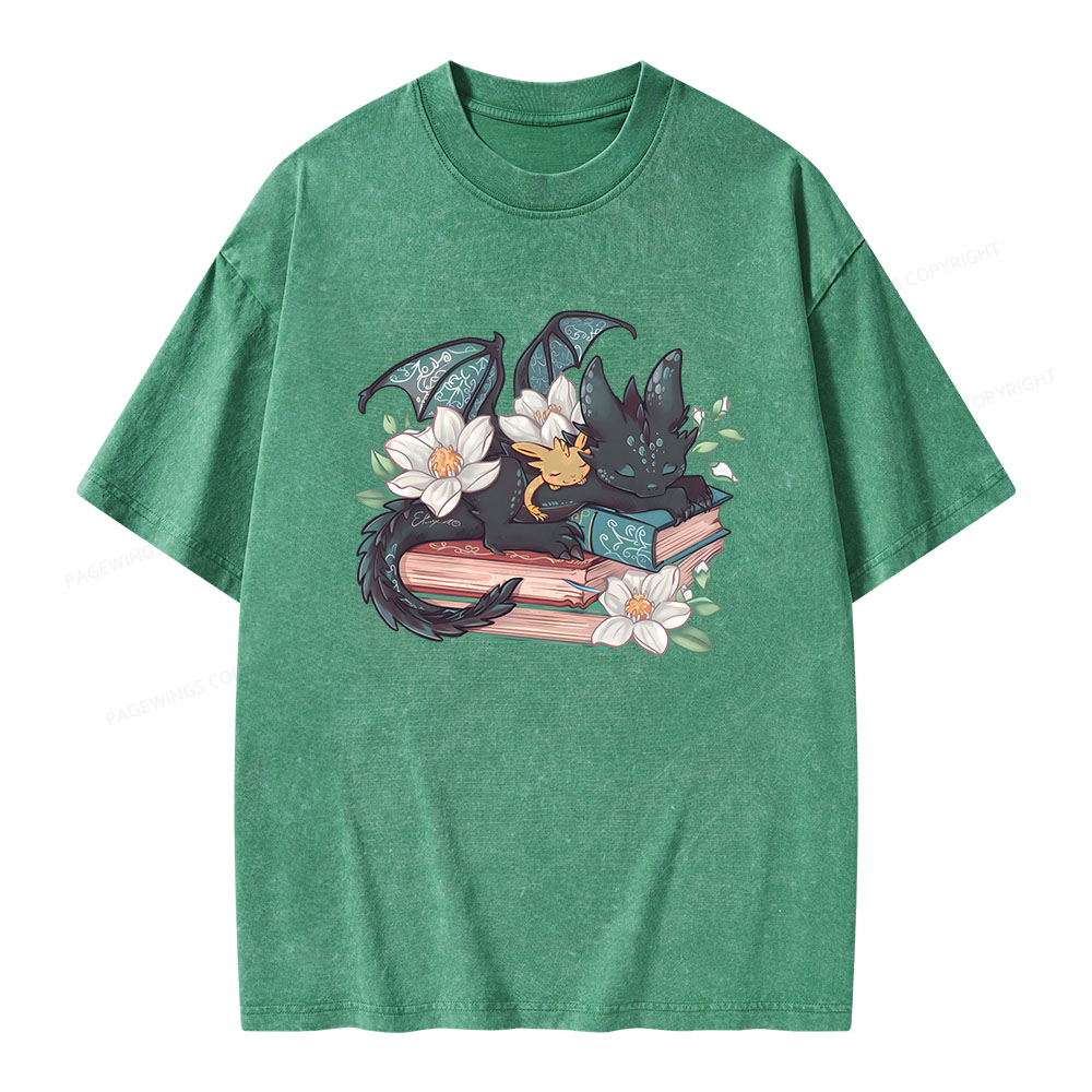 Pagewings Fantasy Book Dragon Unisex Washed T-shirt