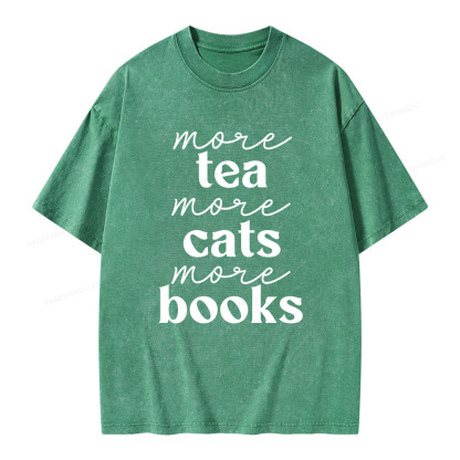 Pagewings More Tea More Cats More Books Unisex Washed T-shirt