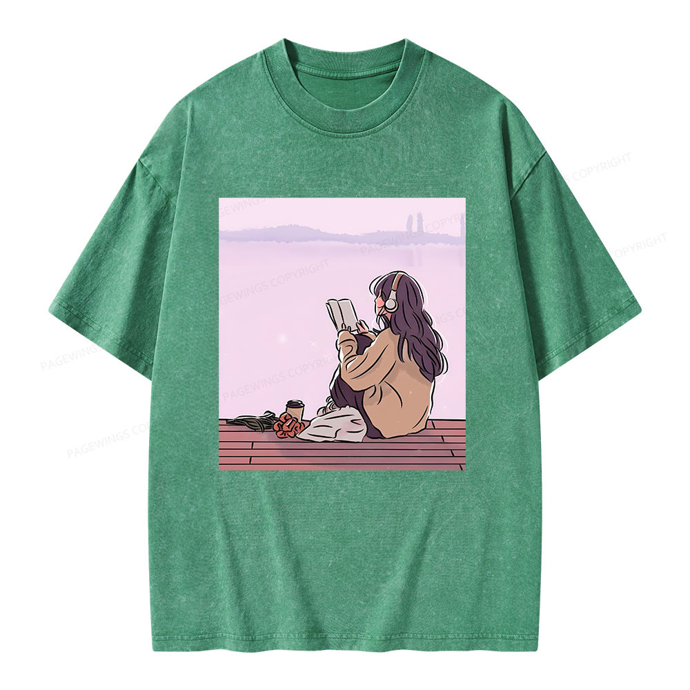 Pagewings A Girl Who Loves To Read Unisex Washed T-shirt