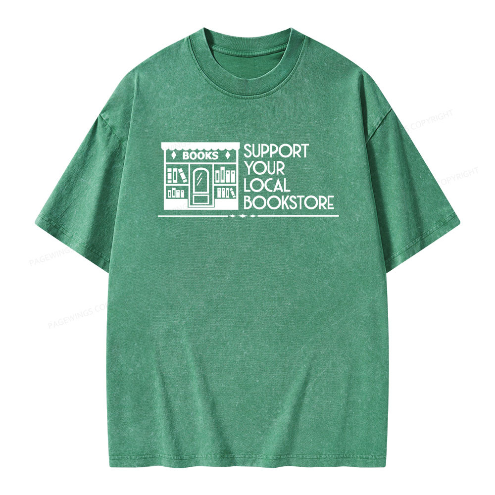 Pagewings Support Your Local Bookstore Unisex Washed T-shirt