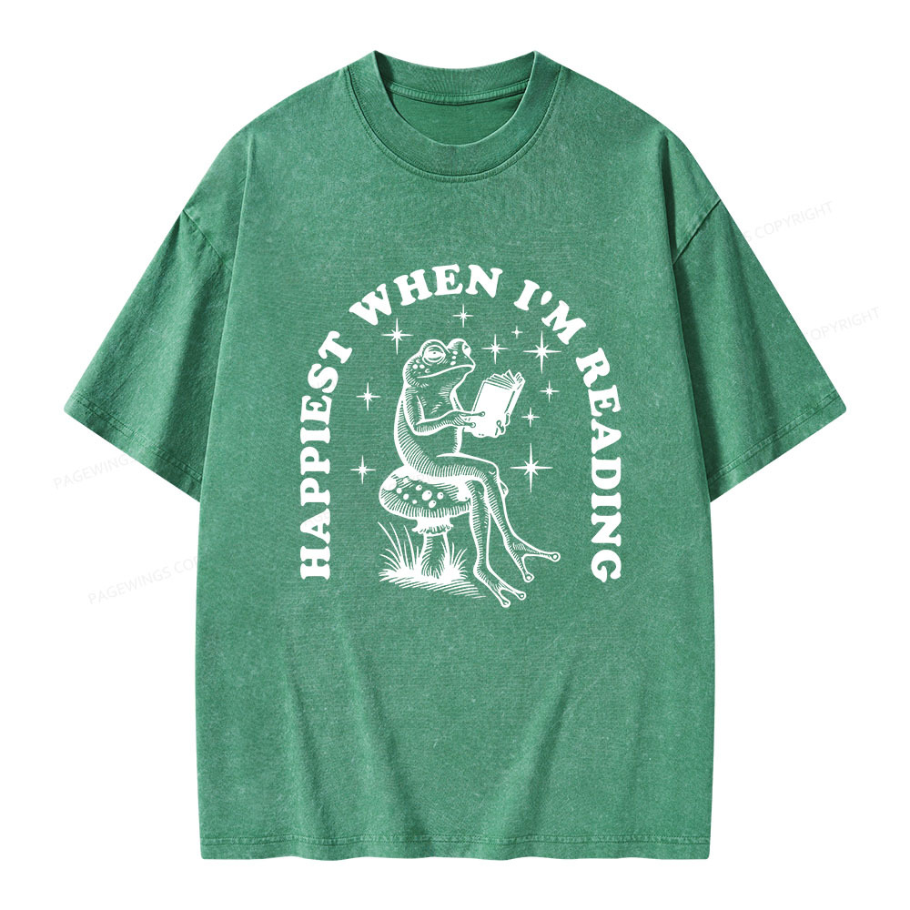 Pagewings Happiest When Reading Unisex Washed T-shirt