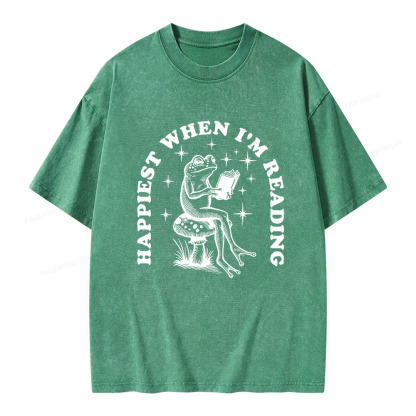 Pagewings Happiest When Reading Unisex Washed T-shirt