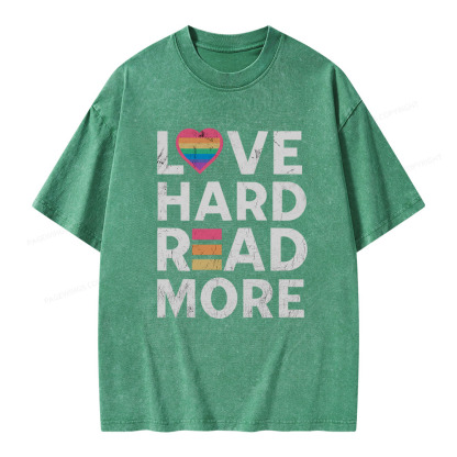Pagewings Love Hard Read More Unisex Washed T-shirt