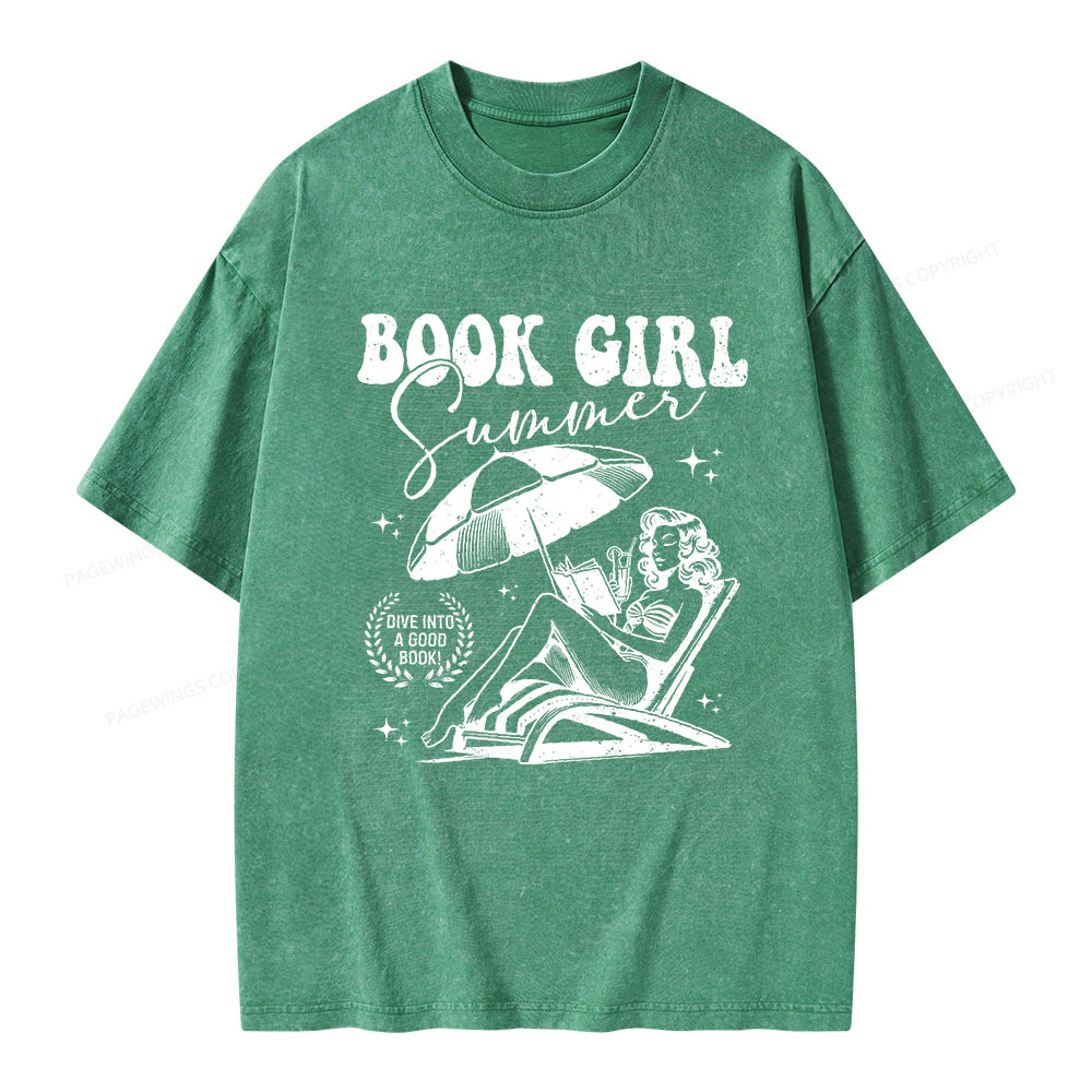 Pagewings Book Girl Summer Unisex Washed T-shirt