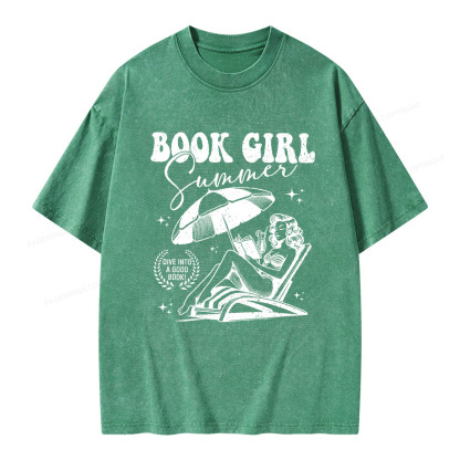 Pagewings Book Girl Summer Unisex Washed T-shirt