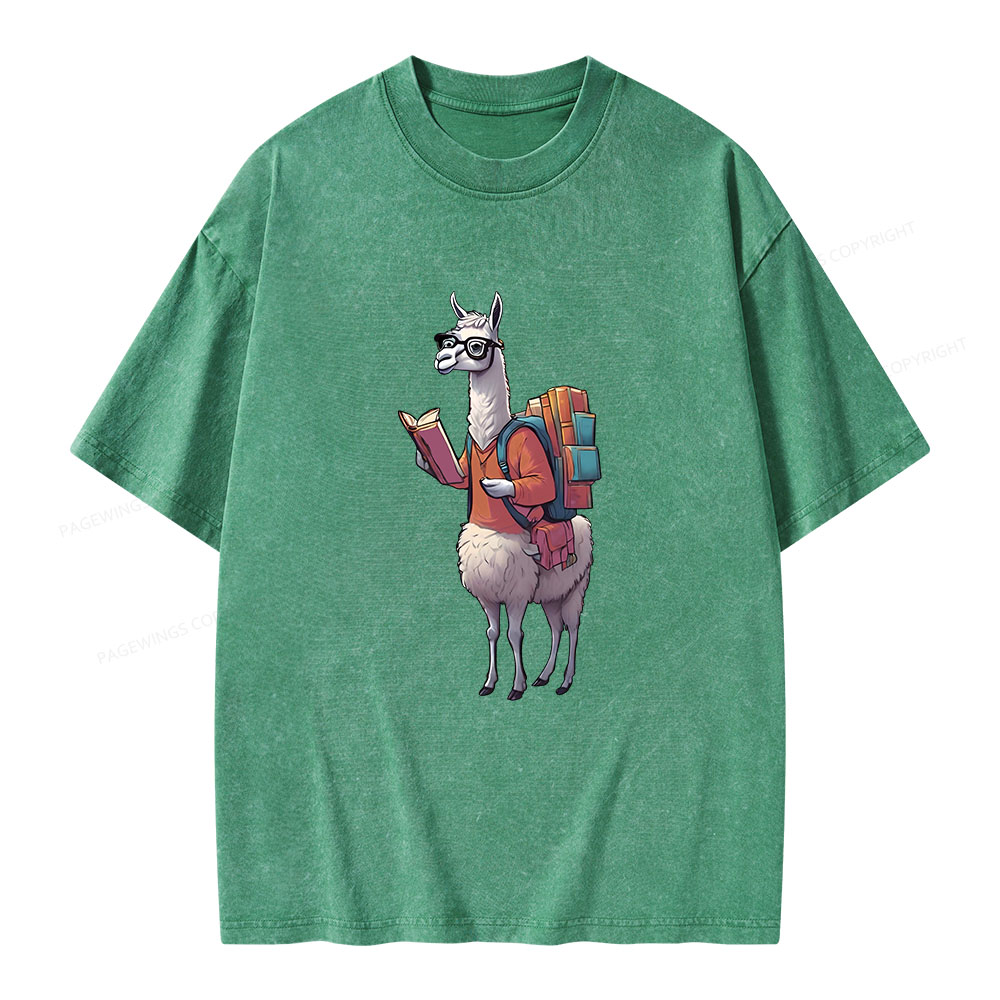 Pagewings Librarian Llama Unisex Washed T-shirt