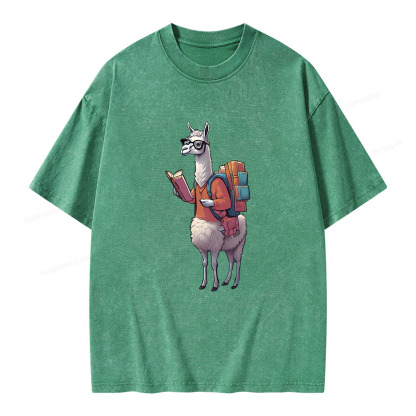 Pagewings Librarian Llama Unisex Washed T-shirt