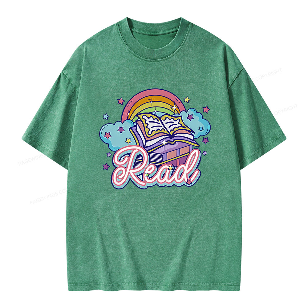 Pagewings Rainbow Book Lover Unisex Washed T-shirt