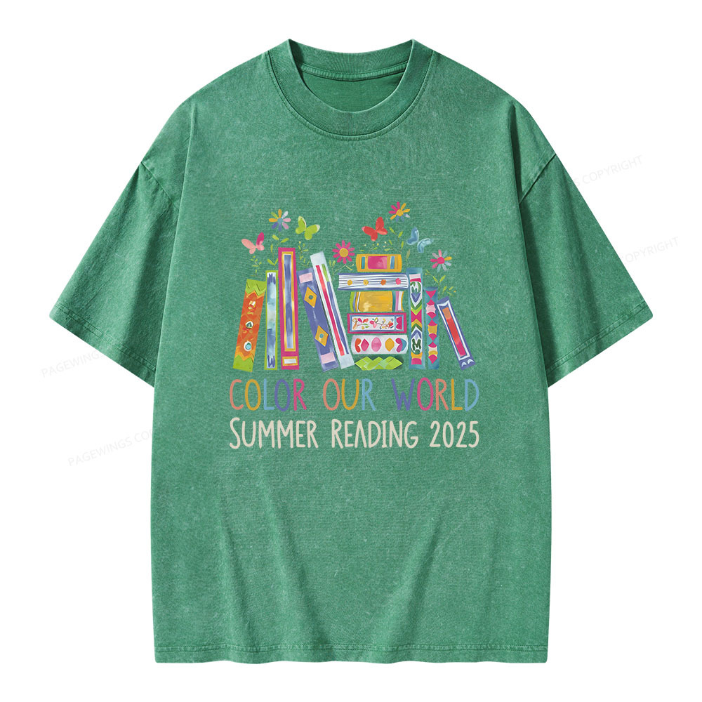 Pagewings Color Our World Summer Reading 2025 Unisex Washed T-shirt
