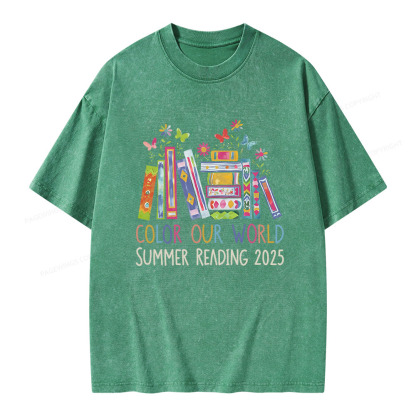 Pagewings Color Our World Summer Reading 2025 Unisex Washed T-shirt