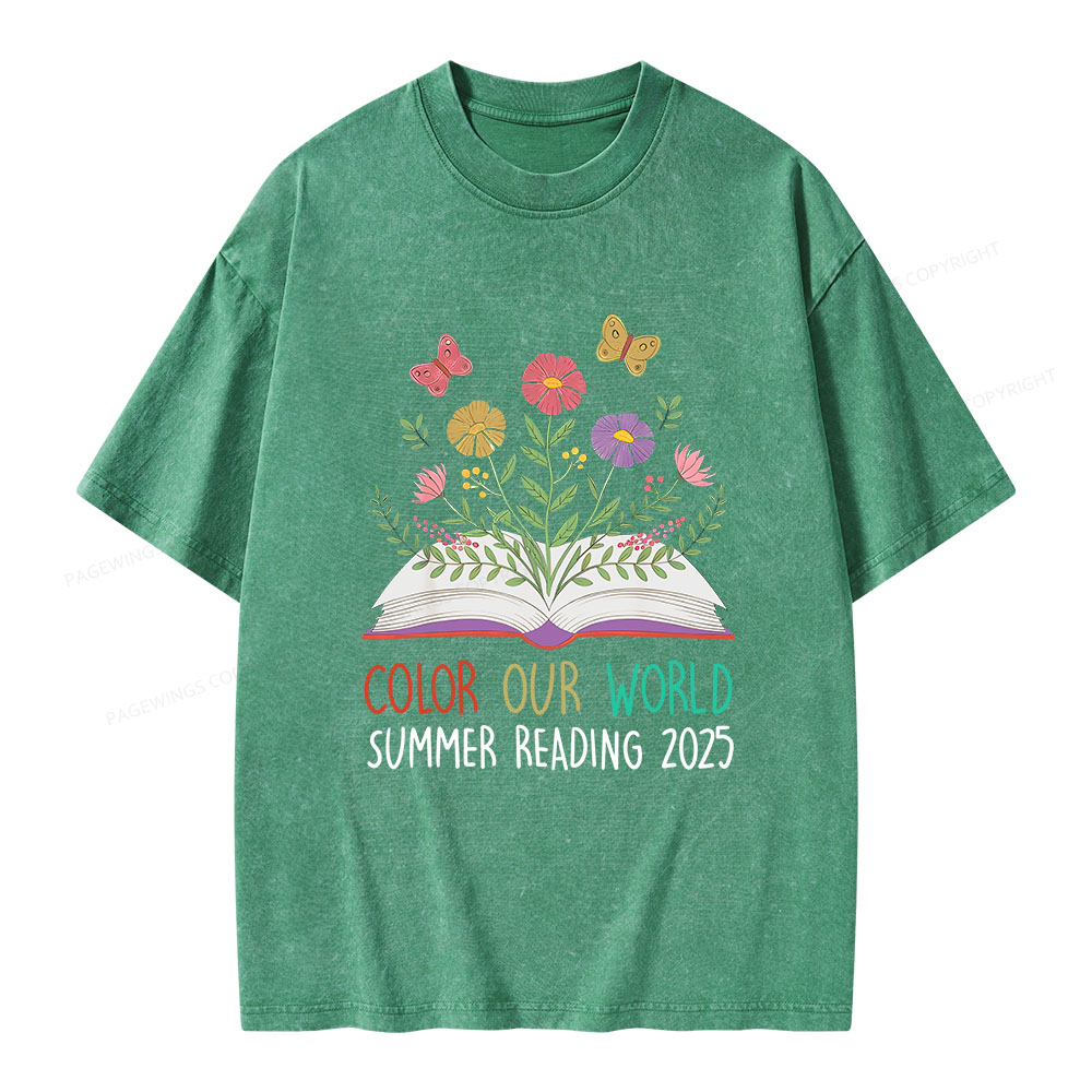 Pagewings Color Our World Summer Reading 2025 Unisex Washed T-shirt