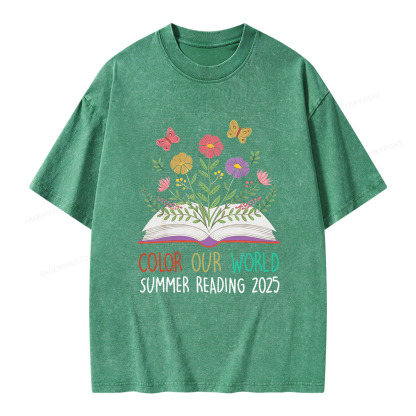 Pagewings Color Our World Summer Reading 2025 Unisex Washed T-shirt