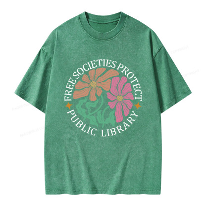 Pagewings Free Societies Protect Public Library Unisex Washed T-shirt