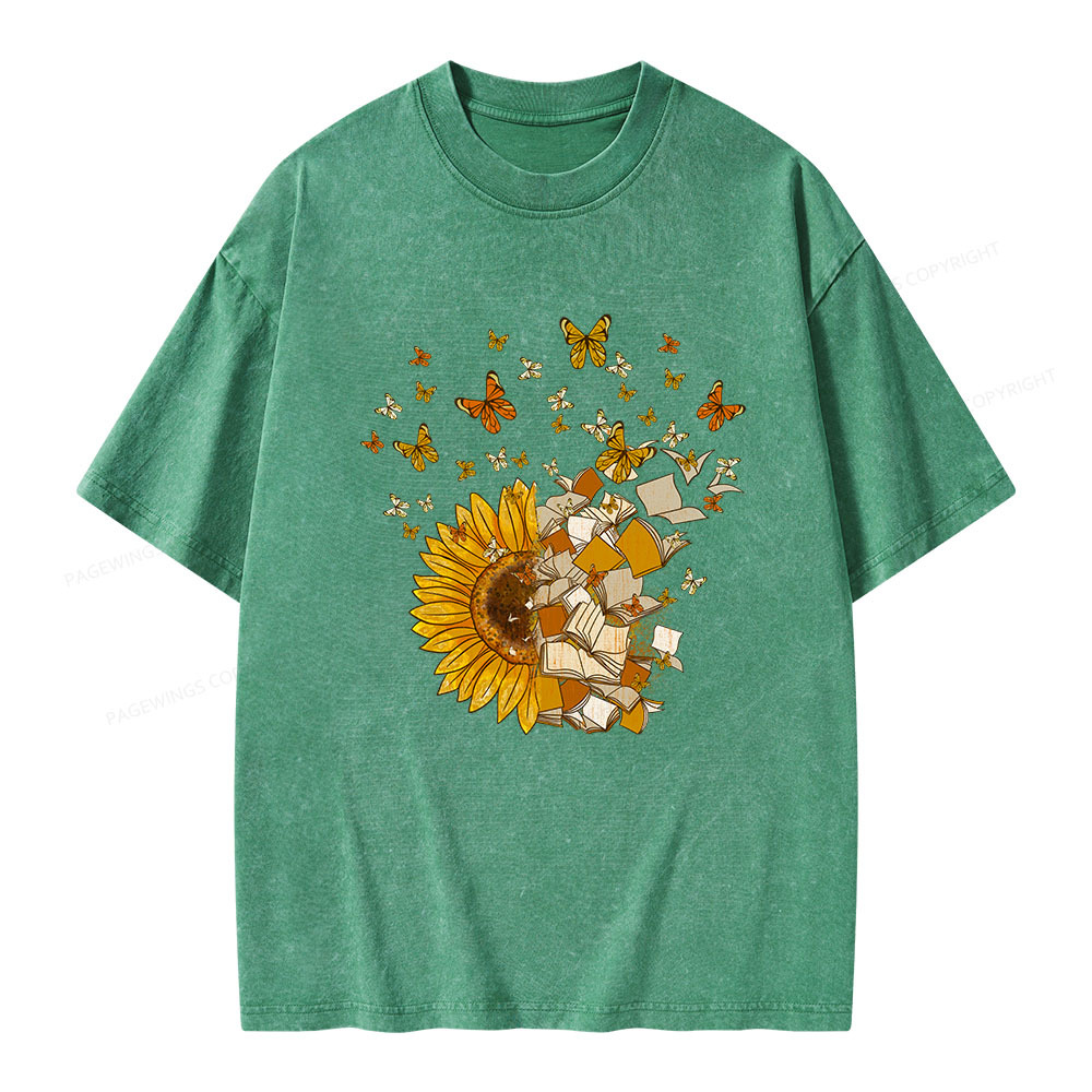 PagewingsSunflower And Book Harmony Unisex Washed T-shirt