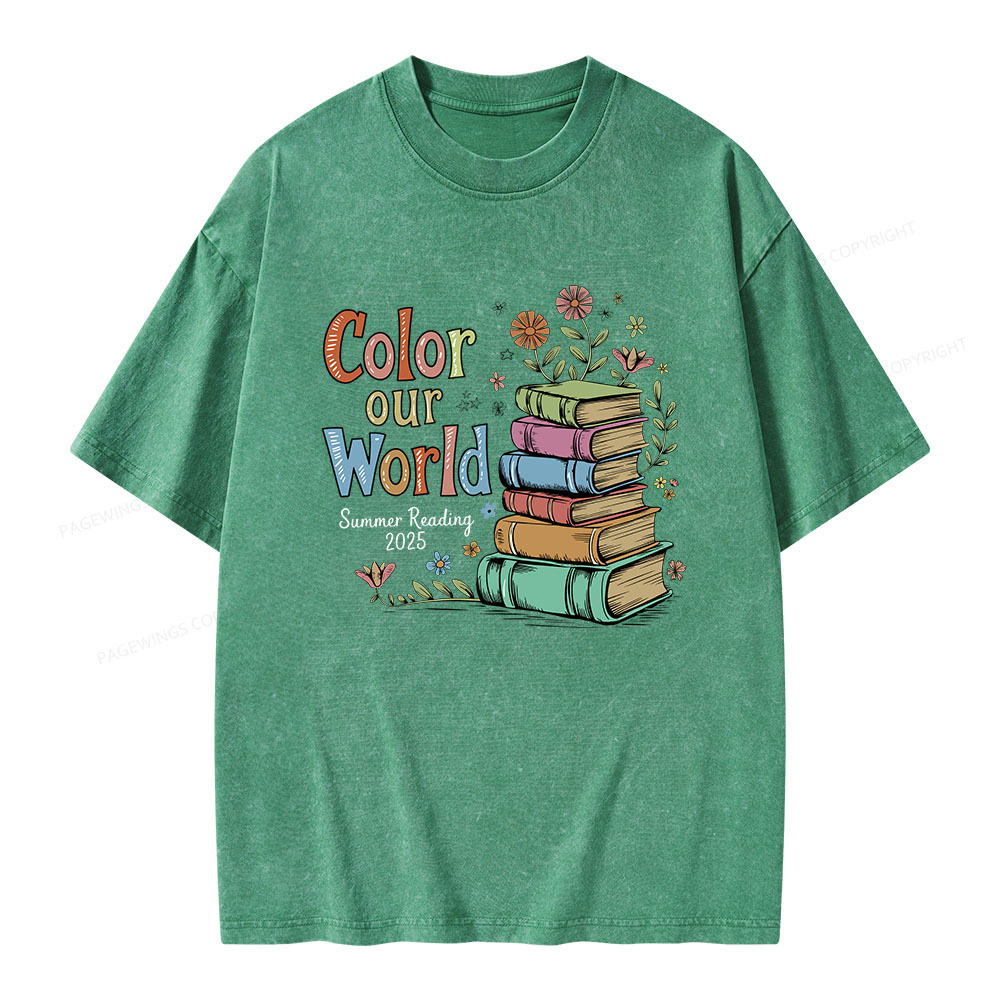 Pagewings Color Our World Summer Reading Unisex Washed T-shirt